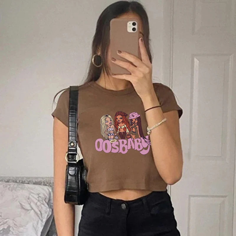 Y2K Summer Gothic Slim Fit Women Crop Top Punk Grunge Streetwear Tee