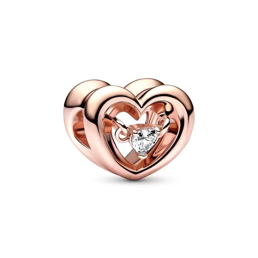 Plated Rose Gold Sparkling Pink Hot Air Balloon and Heart Charm Bead for Silver 925 Bracelet DIY Jewelry