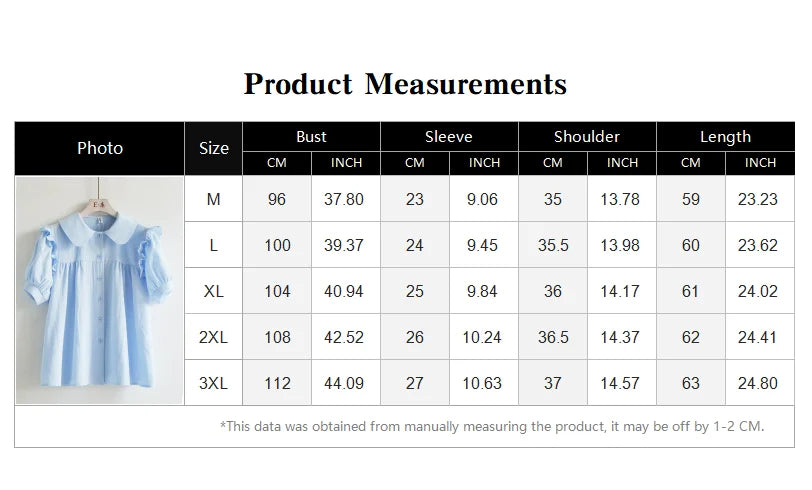 Blue Peter Pan Collar Single Breasted Short Sleeve Loose Fit Women's Blouse Shirt Lightweight Casual Top