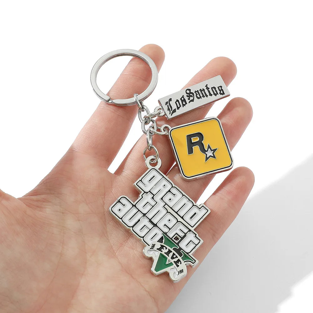 GTA V Keychain Grand Theft Auto 5 Star Pendant Keyring for Men Fashion Jewelry