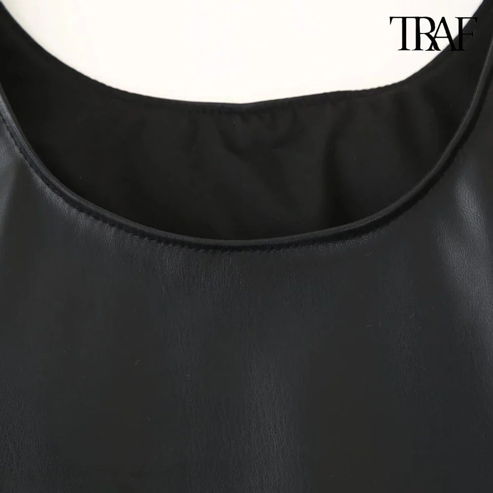 Beaded Dress Faux Leather U Neck Evening Gown For Party