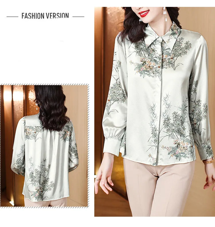 Elegant Floral Blouse for Women Spring Luxury Office Lady Shirt Basic Feminine Tops