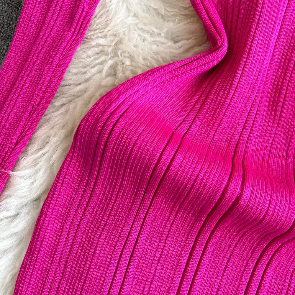 Long Sleeve Knitted Bodycon Dress For Women Autumn Retro