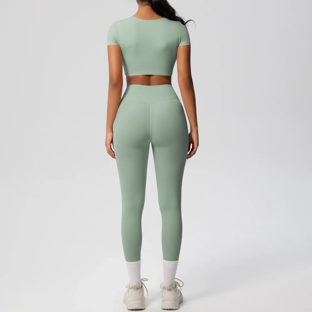 Yoga Set for Women Fitness Sportswear with Short Sleeve Top and High Waist Leggings