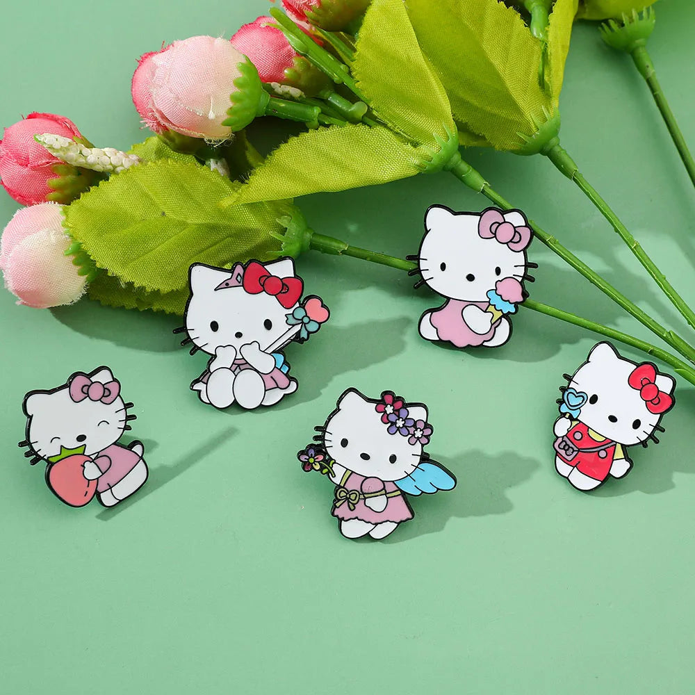 5 Pcs Cute Cartoon Soft Kawaii Cat Brooch Set Metal Badge Alloy Pin Accessory