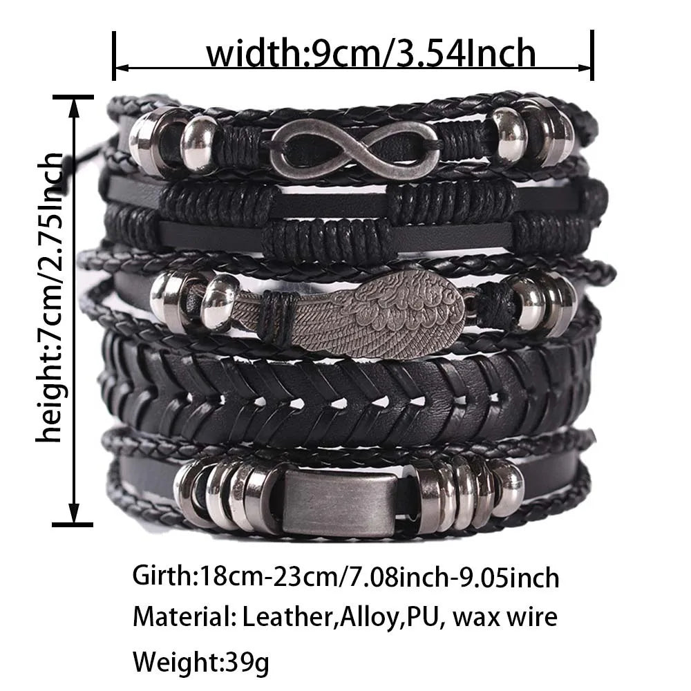 Punk Style Evil Eye Skull Bracelet Set with Adjustable PU Leather and Beads - 4/5/6 Pieces