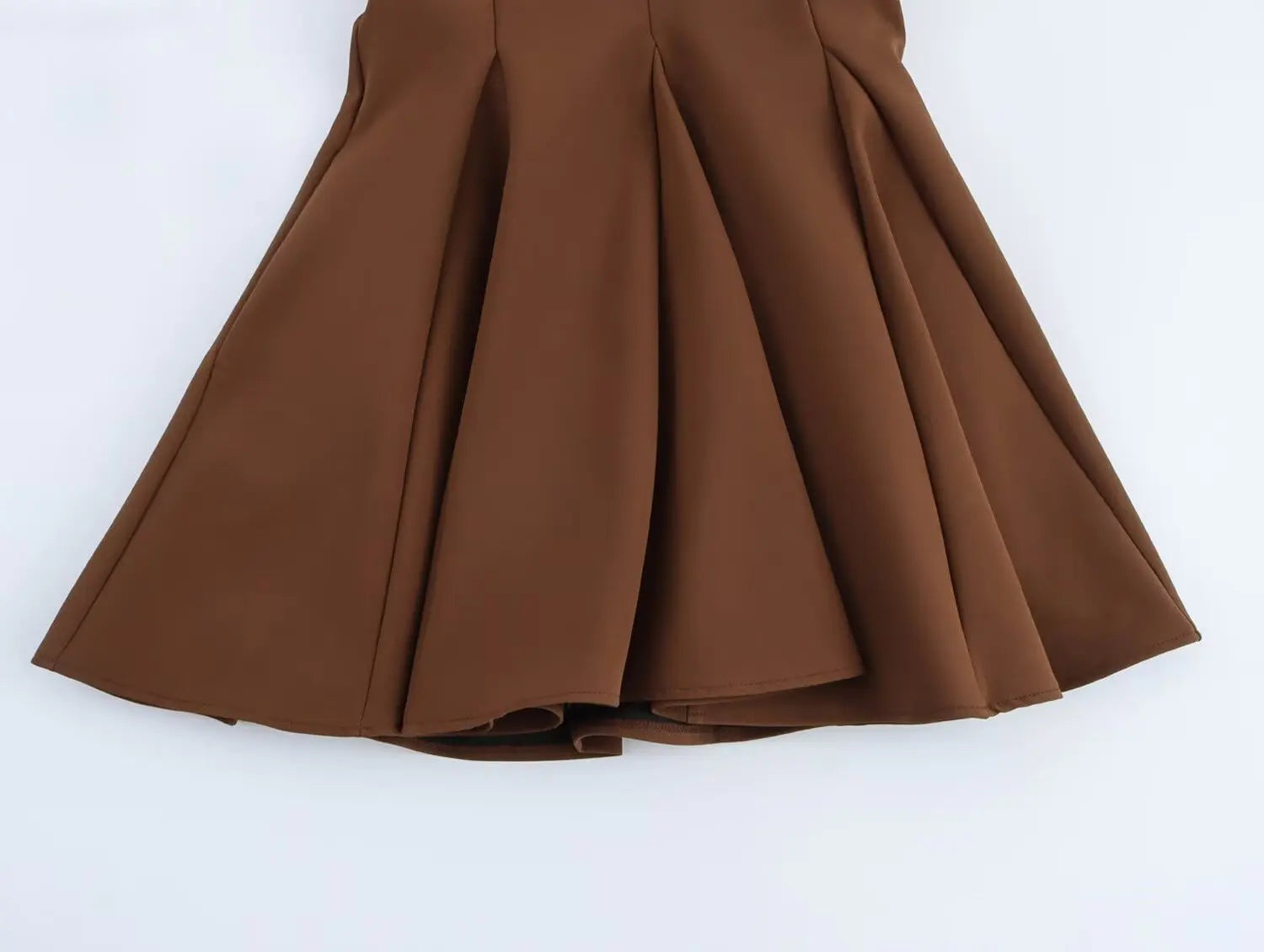 Women's Brown Striped Pleated Mini Dress Sleeveless Beach