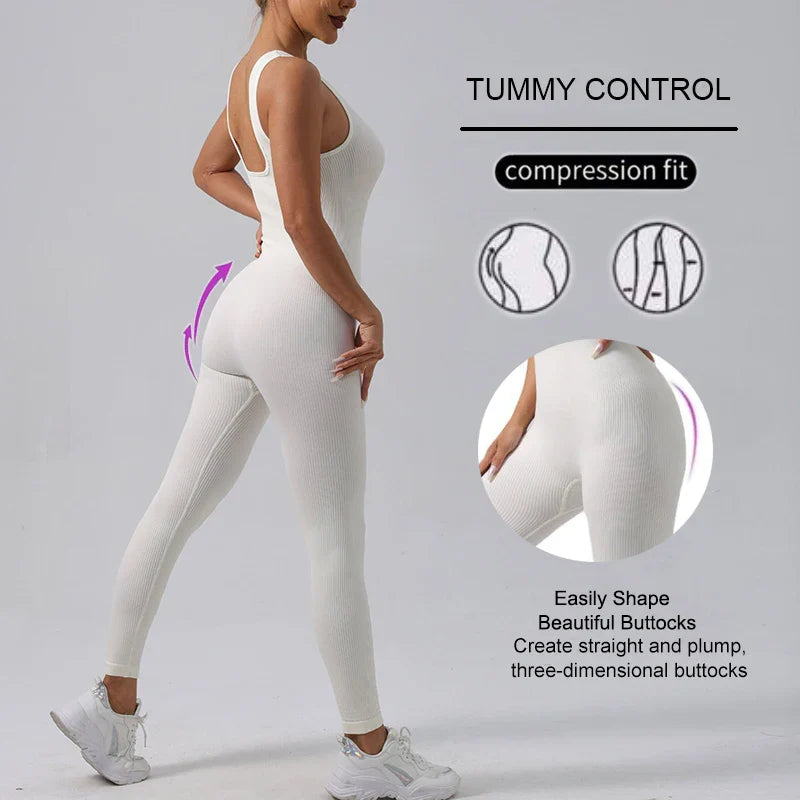 Seamless High Stretch Yoga Jumpsuit for Women Lightweight Breathable Fitness Activewear with Contouring Design and Moisture Wicking Fabric