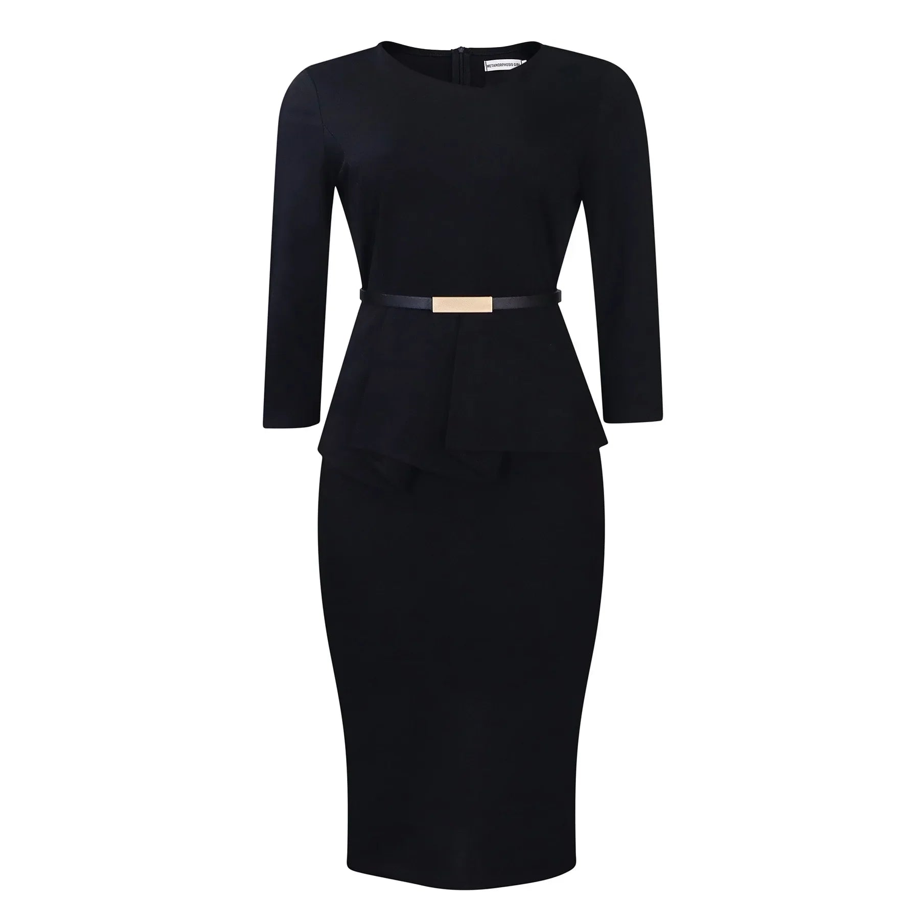 Women's Office Dress Sheath Belted Mid Calf Formal Wear