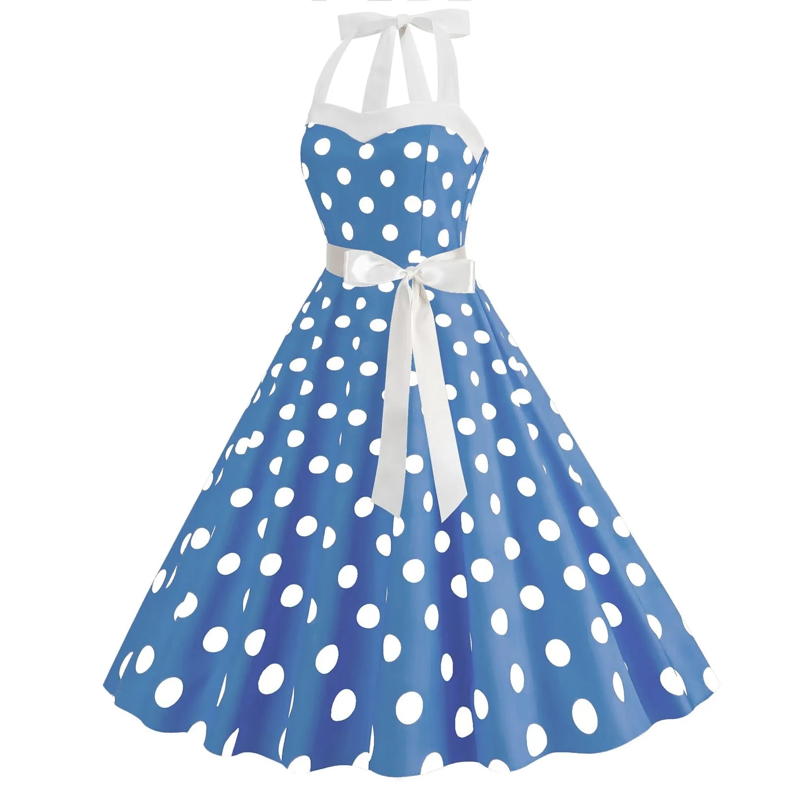 Retro Polka Dot Backless Dress With Lace Up Neckline Swing
