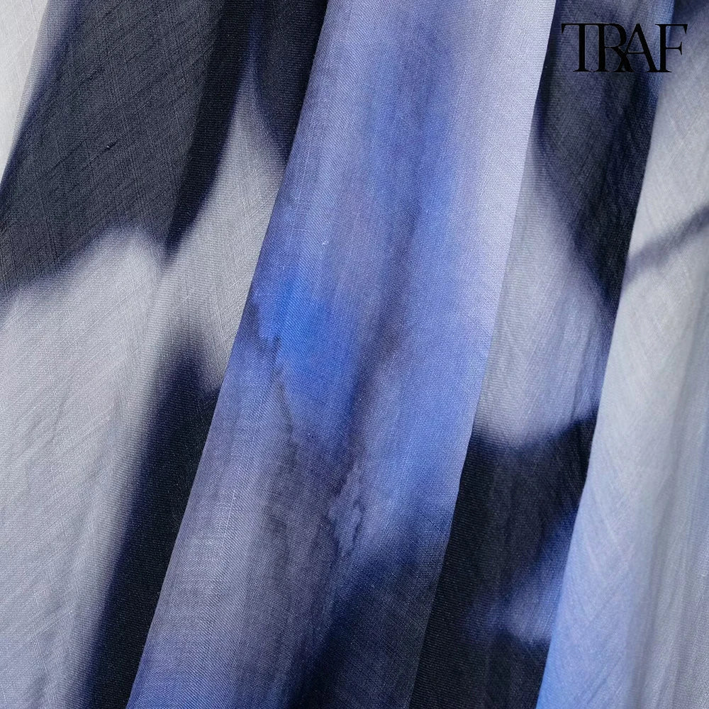 Elegant Tie Dye Print Halter Dress for Beach Vacation