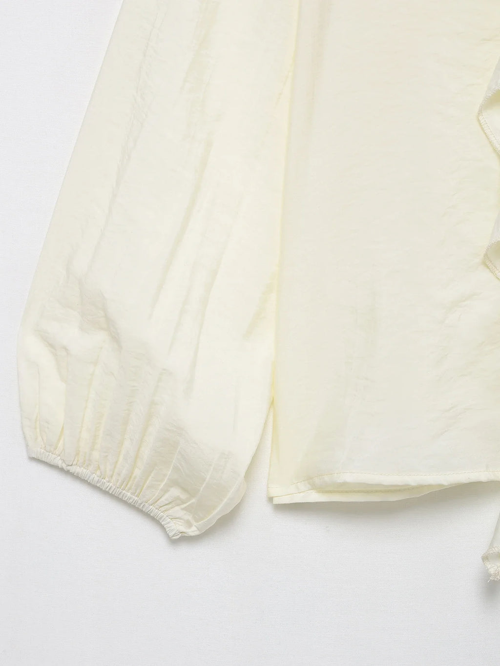 Women's Ruffled V-Neck Blouse with Flounce Long Sleeves Elegant Solid Color Chic Shirt