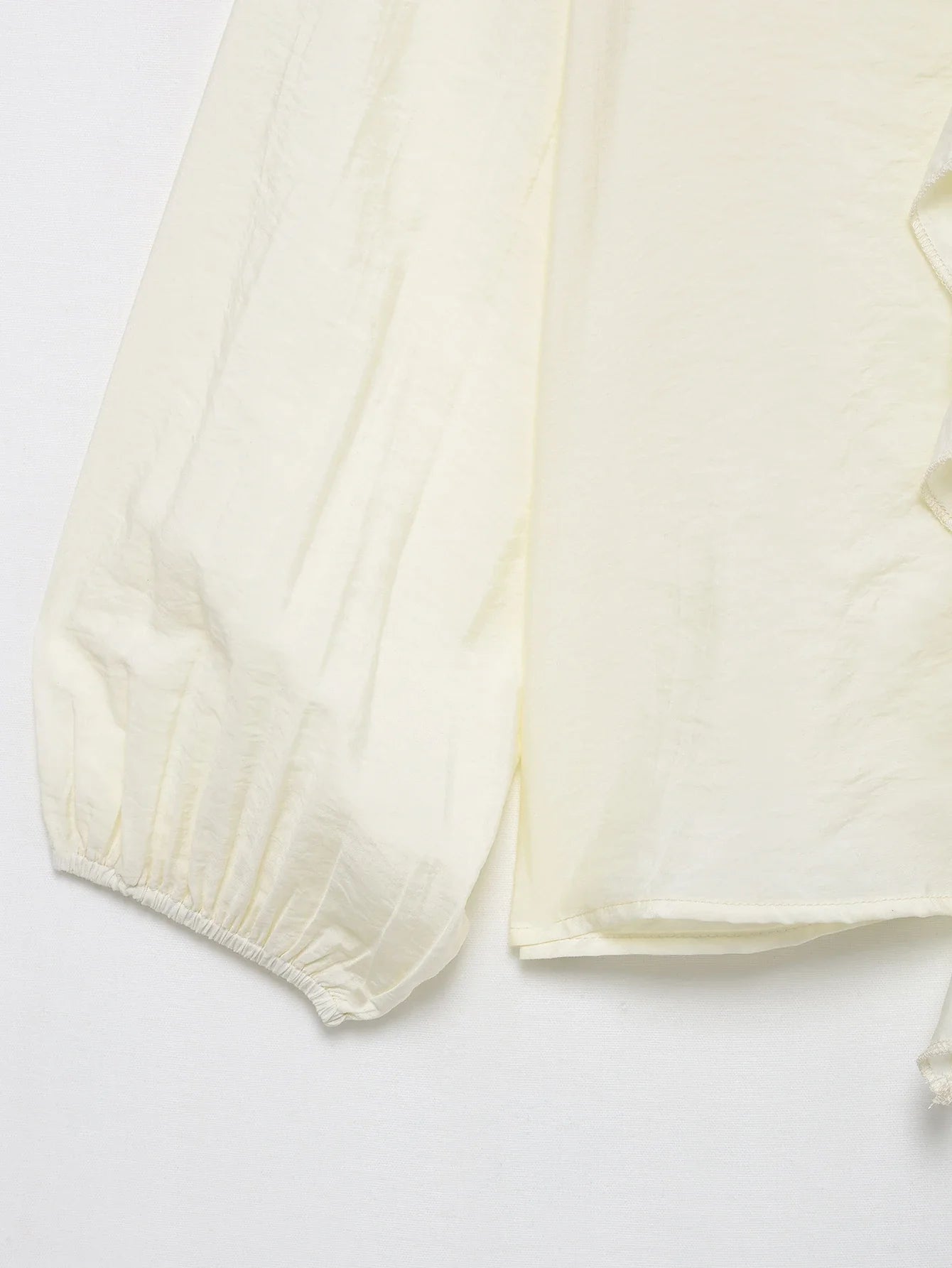 Women's Ruffled V-Neck Blouse with Flounce Long Sleeves Elegant Solid Color Chic Shirt