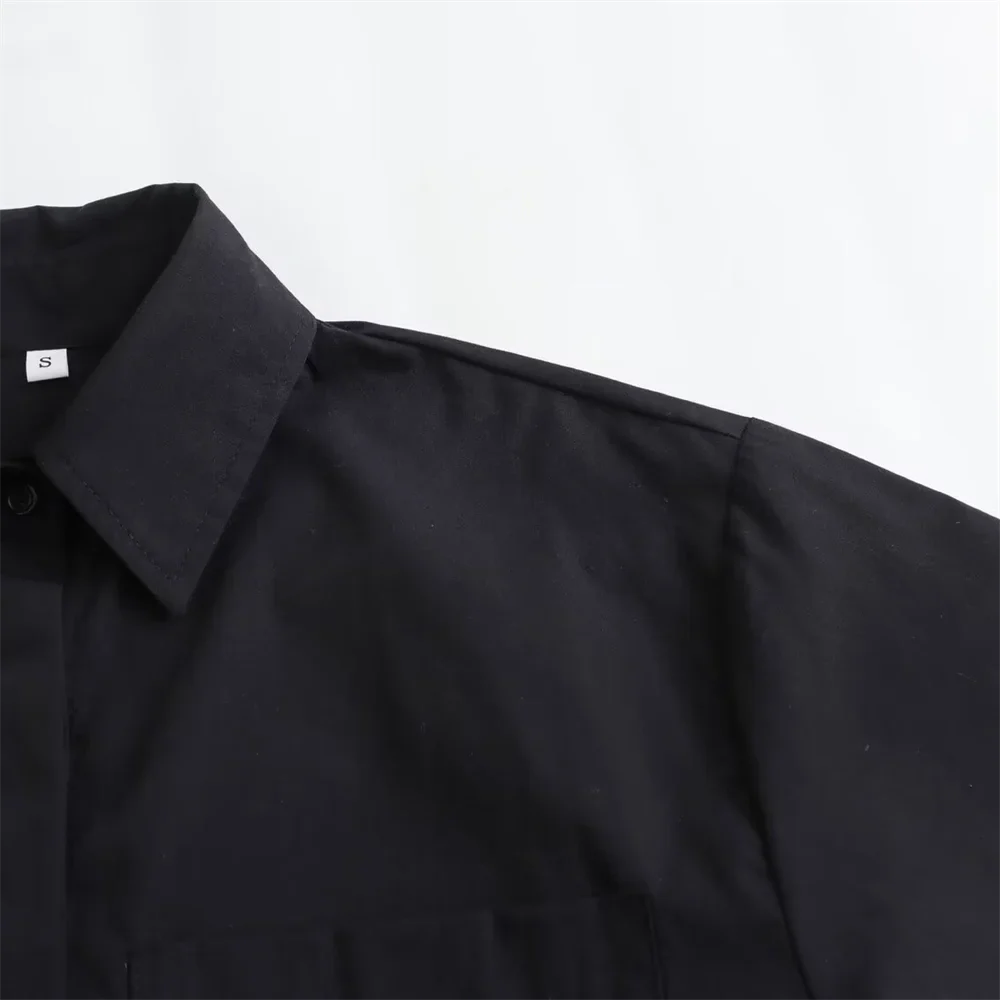 Women's Casual Short Poplin Shirt with Versatile Pocket Decoration Stylish Spring Fashion Top