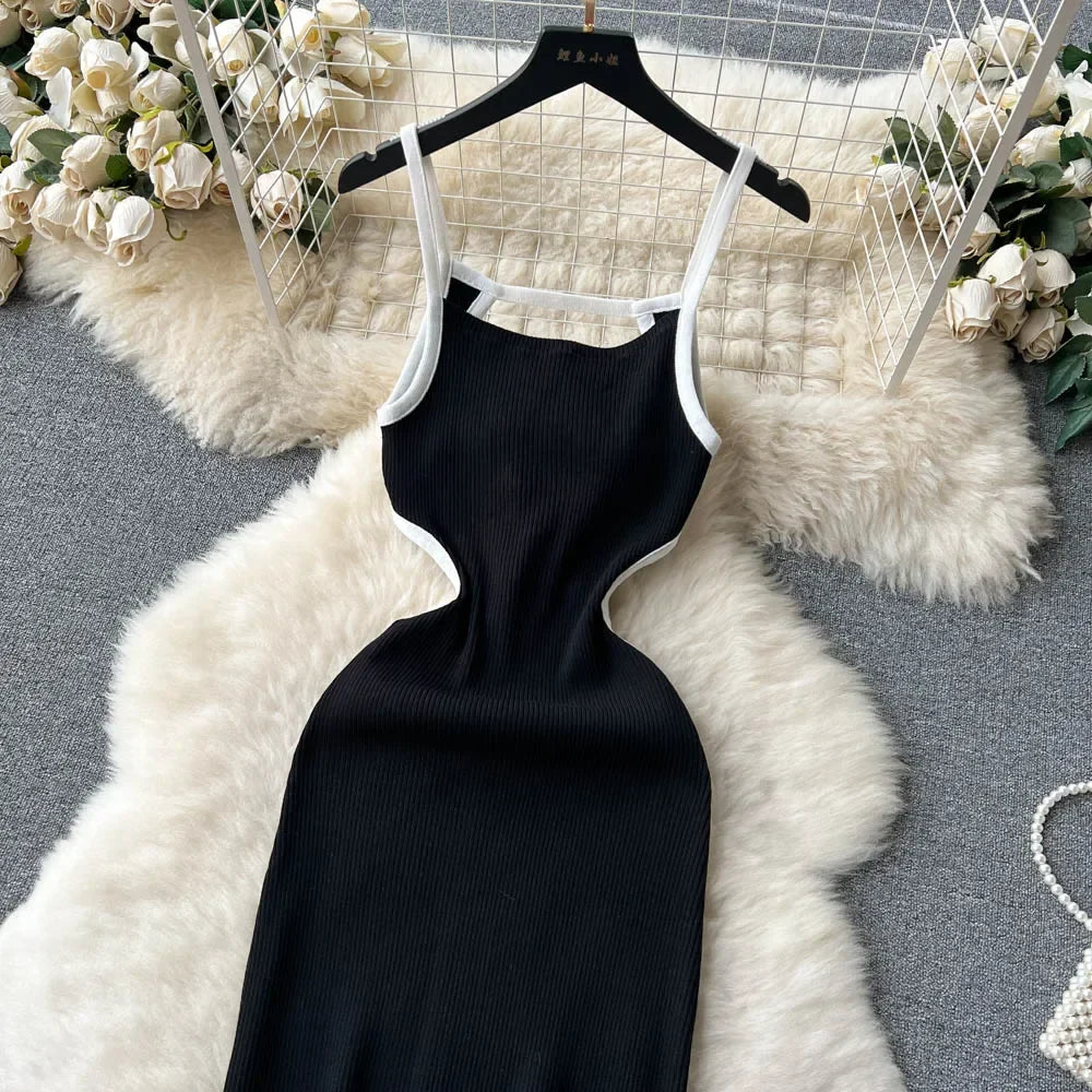 Halter Backless Knit Sundress Women Elastic Waist Bodycon