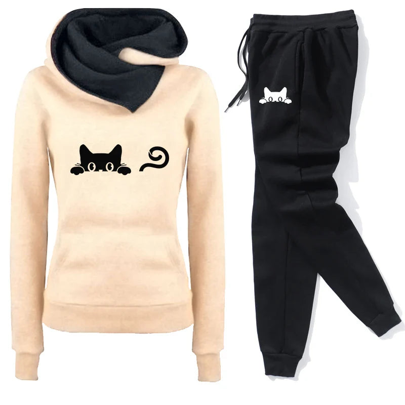 Casual Women's Tracksuit Set with Hoodies and Long Sleeves for Comfortable Outdoor Jogging and Daily Sports Activities