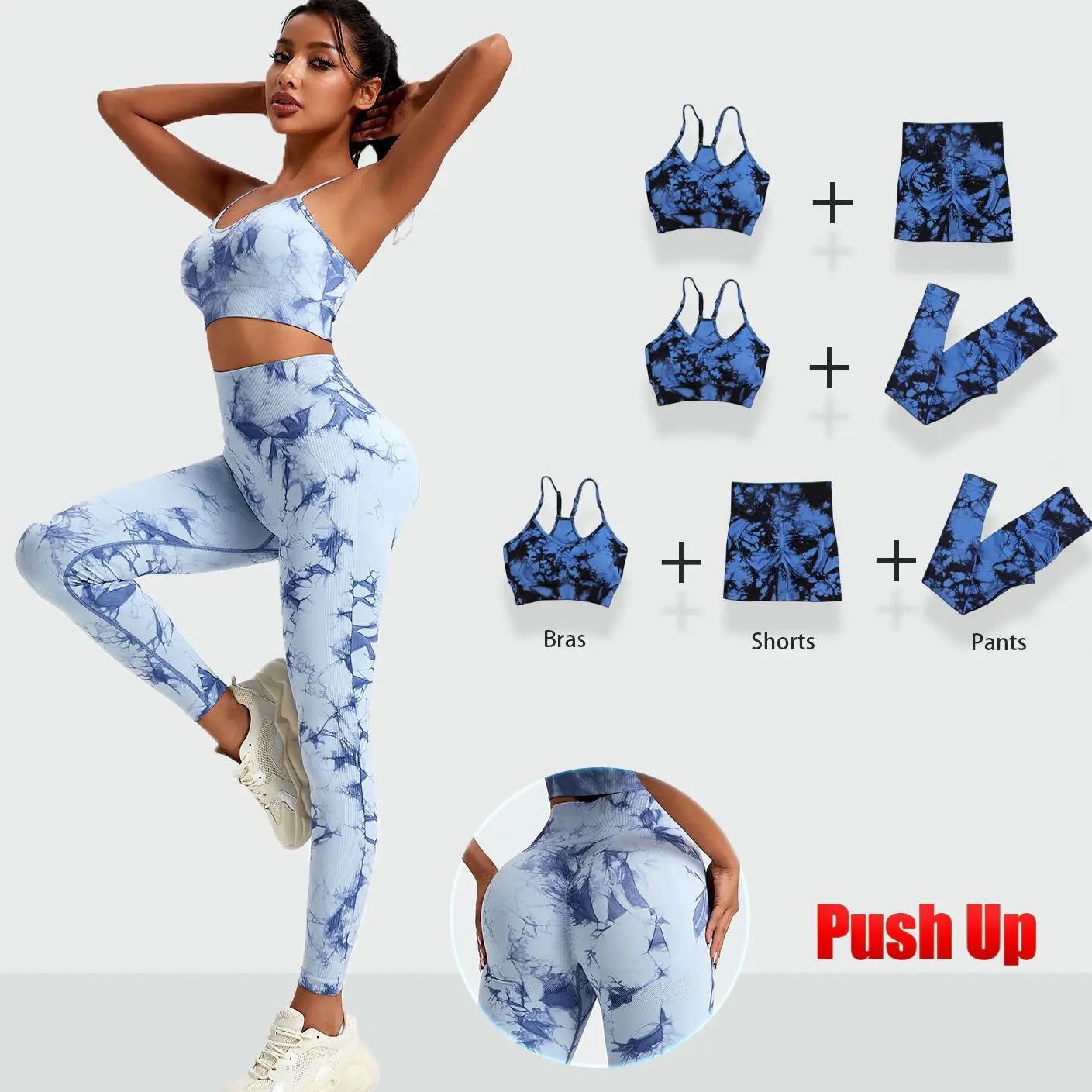 1/2/3PCS Tie Dye Seamless Women's High Waist Activewear Sets Stretch Sport Pants and Y2K Print Crop Tops for Running and Autumn Fitness