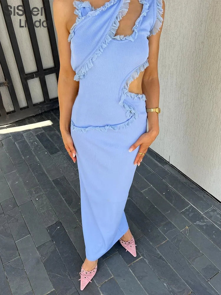 Junior Backless Halter Hollow Out Midi Calf Dress Style