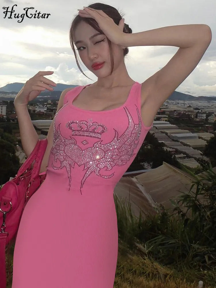 Pink Sequin Sleeveless Mini Dress For Women Party Streetwear