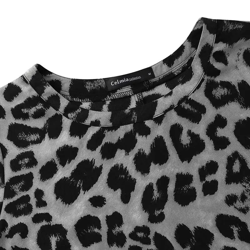 Leopard Print Boho Mini Dress For Beach Sundress Casual