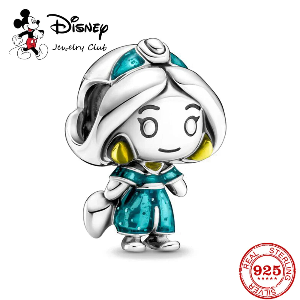 925 Sterling Silver Mickey Minnie Charm Beaded Fit Snake Bracelet DIY Ladies Jewelry