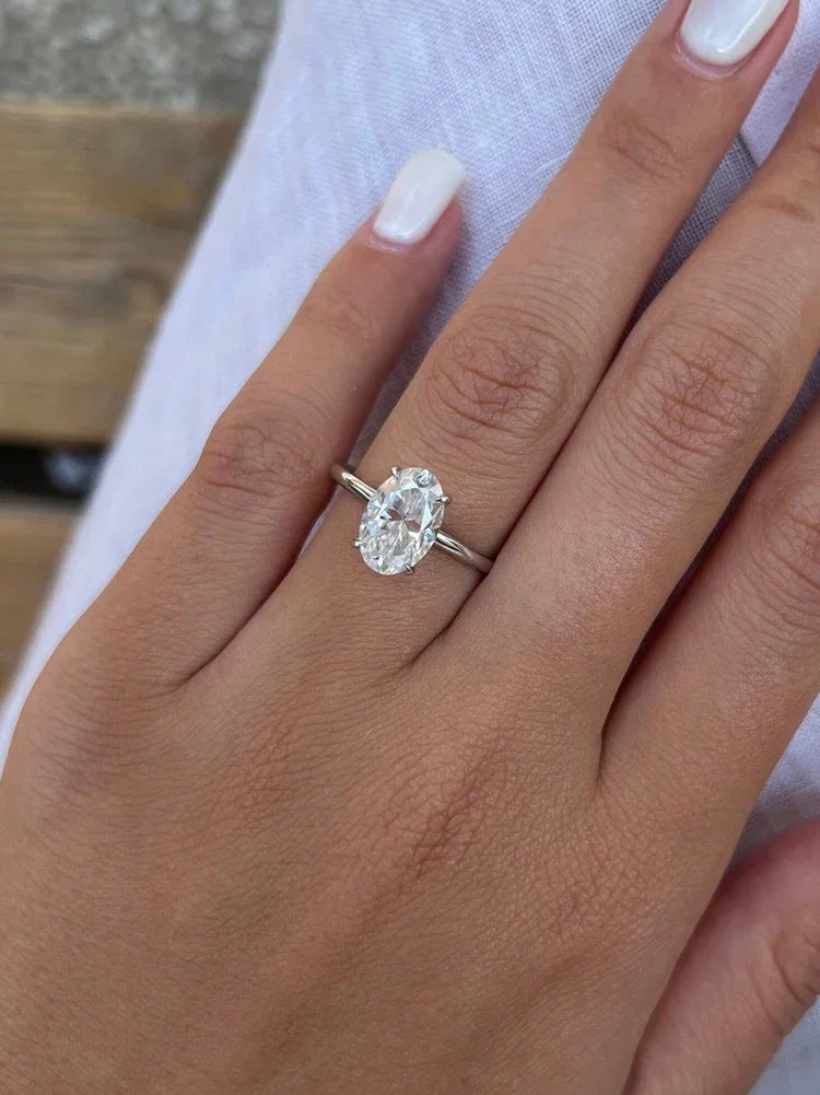 925 Sterling Silver Oval Zircon Engagement Ring for Women Luxury Fine Jewelry