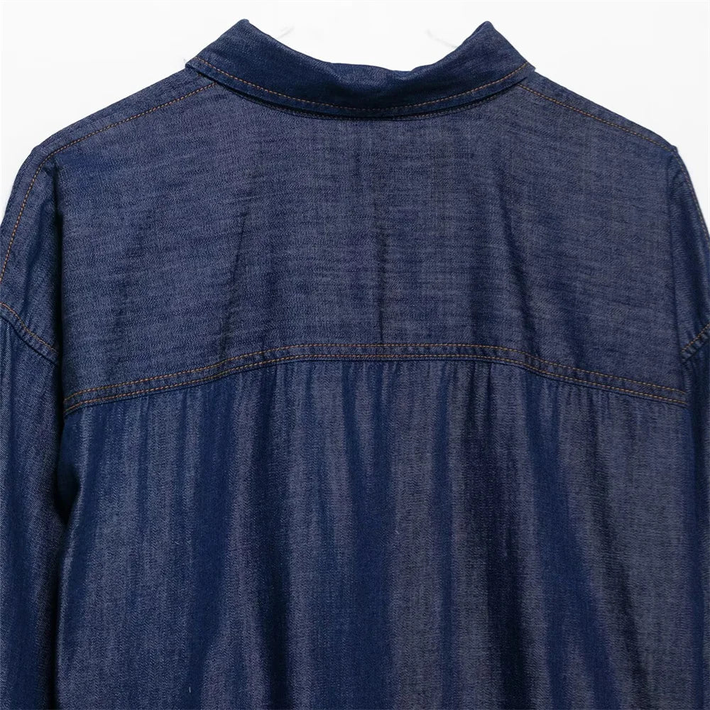 Women's Loose Denim Shirt and High Waist Wide Leg Jeans Set for Casual Spring and Summer Outfits