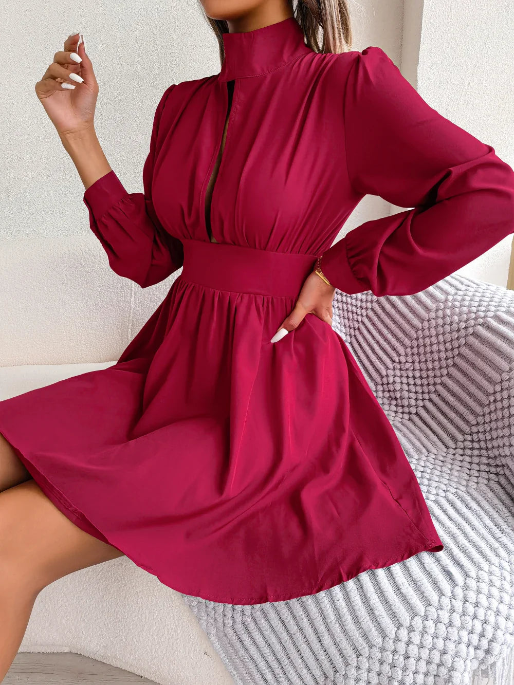 A Line Dress For Women Hollow Out Long Sleeve Elegant