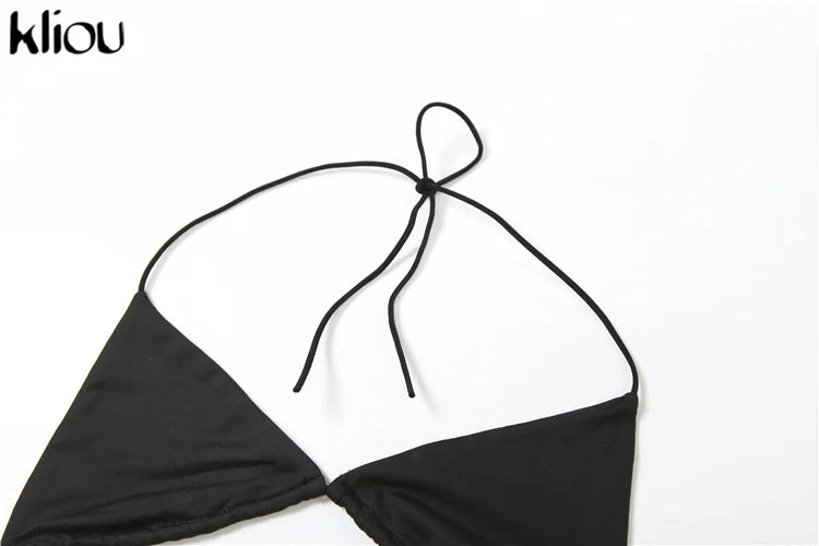 Mesh Halter Neck Two Piece Set For Women Sheer Swinging Crop Top With Solid Long Skirt Sexy Summer Midnight Outfit