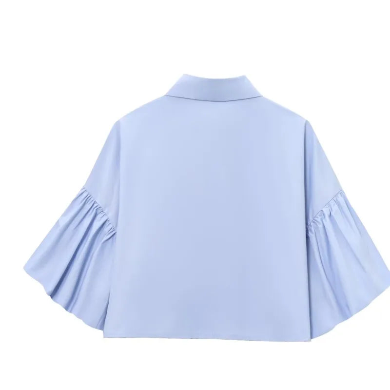 Women's Casual Short Shirt with Puff Sleeves Button Front Loose Blouse Chic Spring Top