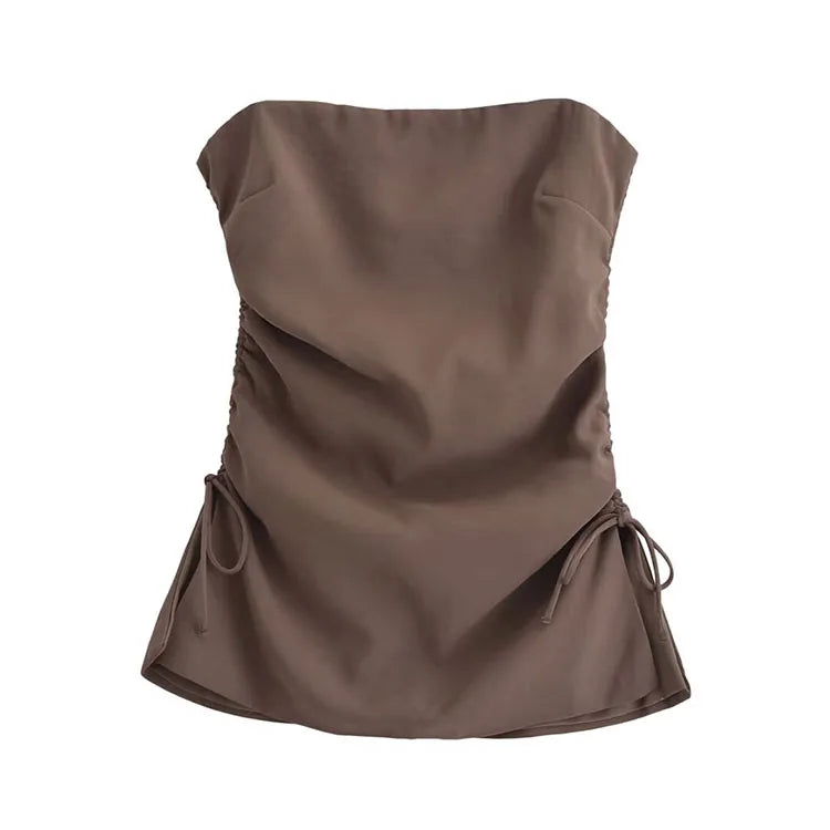 Flowing Two Piece Outfit for Women with Strapless Top and Drawstring Trousers