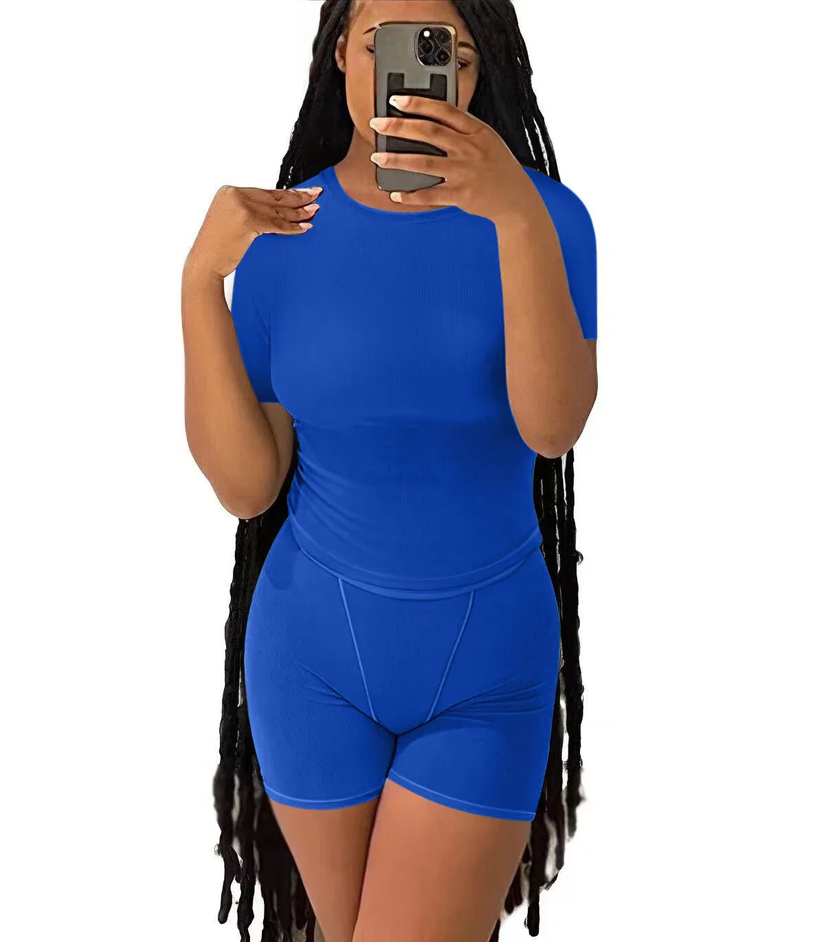 Casual Workout Two Piece Set for Women Fitted Crew Neck T-Shirt with High Waist Pants Matching Streetwear Outfit