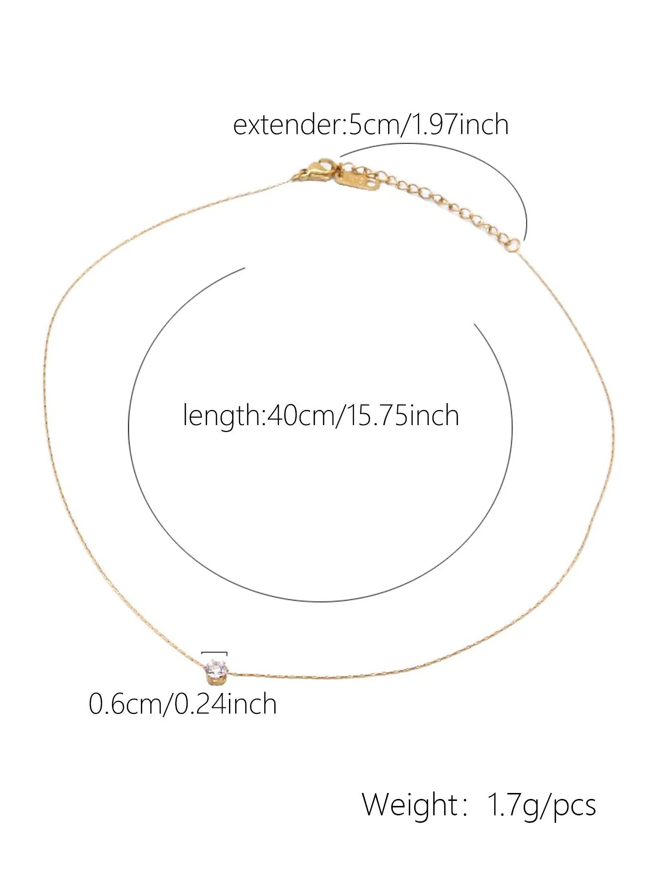 Dainty Minimalist Zircon Charm Necklace with Anti Tarnish Stainless Steel Chain and Round Clear CZ Stone