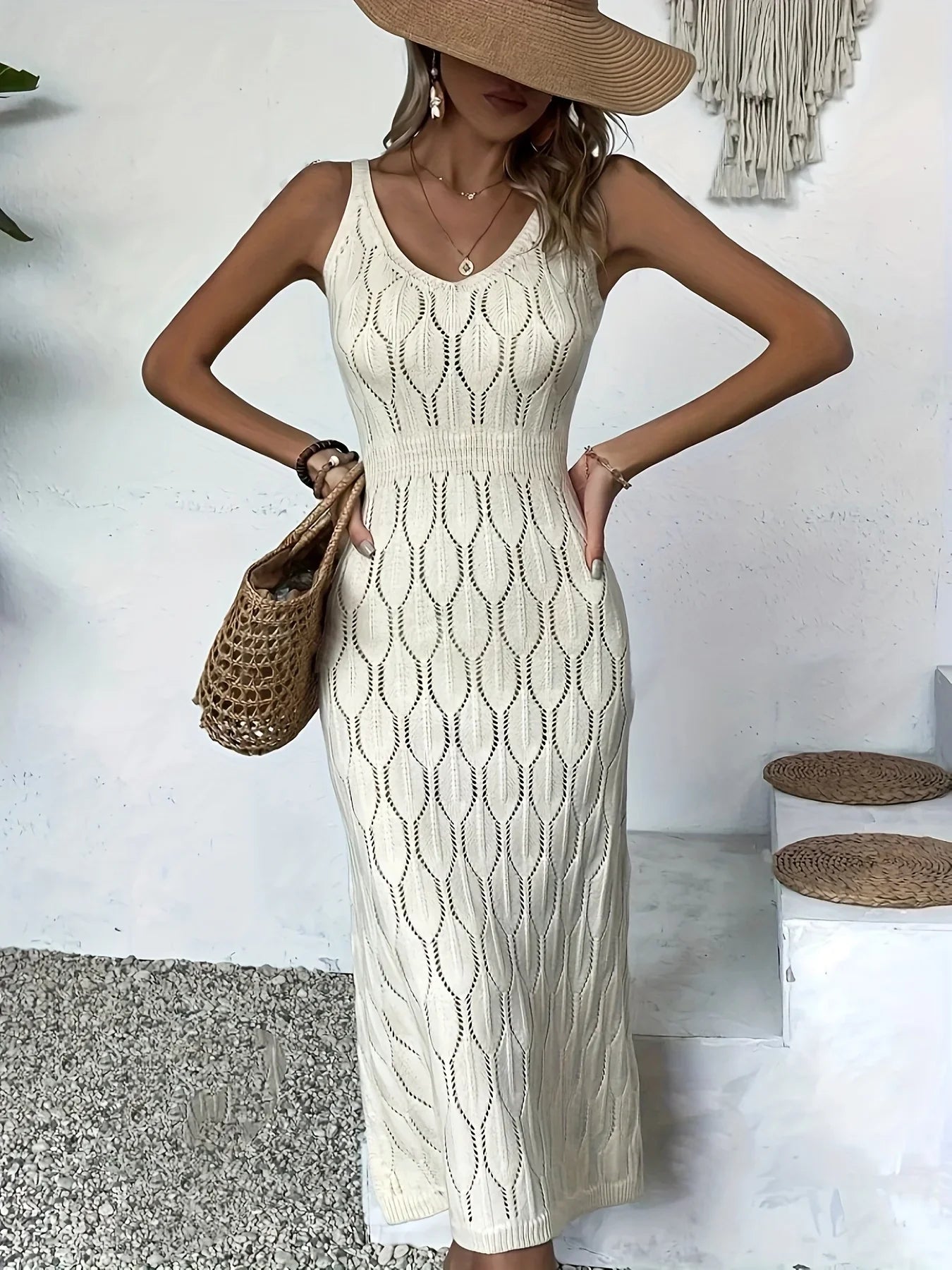 Elegant Knit Dress With Elastic Waist Slit Design Modern