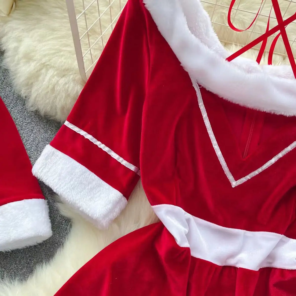 Sexy Christmas Cosplay Dress Red Halter Neck Mini Costume