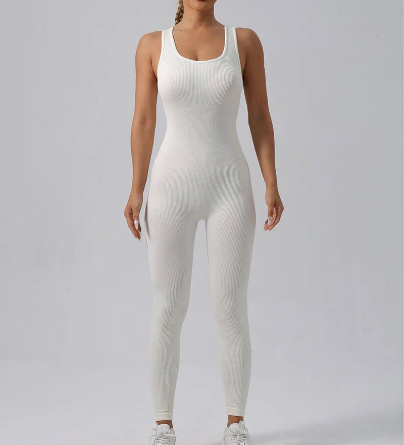 Seamless High Stretch Yoga Jumpsuit for Women Lightweight Breathable Fitness Activewear with Contouring Design and Moisture Wicking Fabric