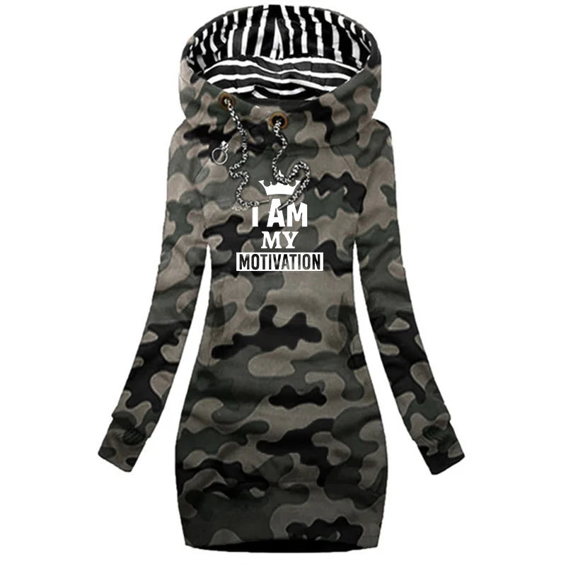 Women's Hoodie Dress With Pocket Long Sleeve Printed
