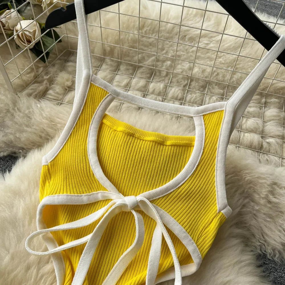 Halter Backless Knit Sundress Women Elastic Waist Bodycon