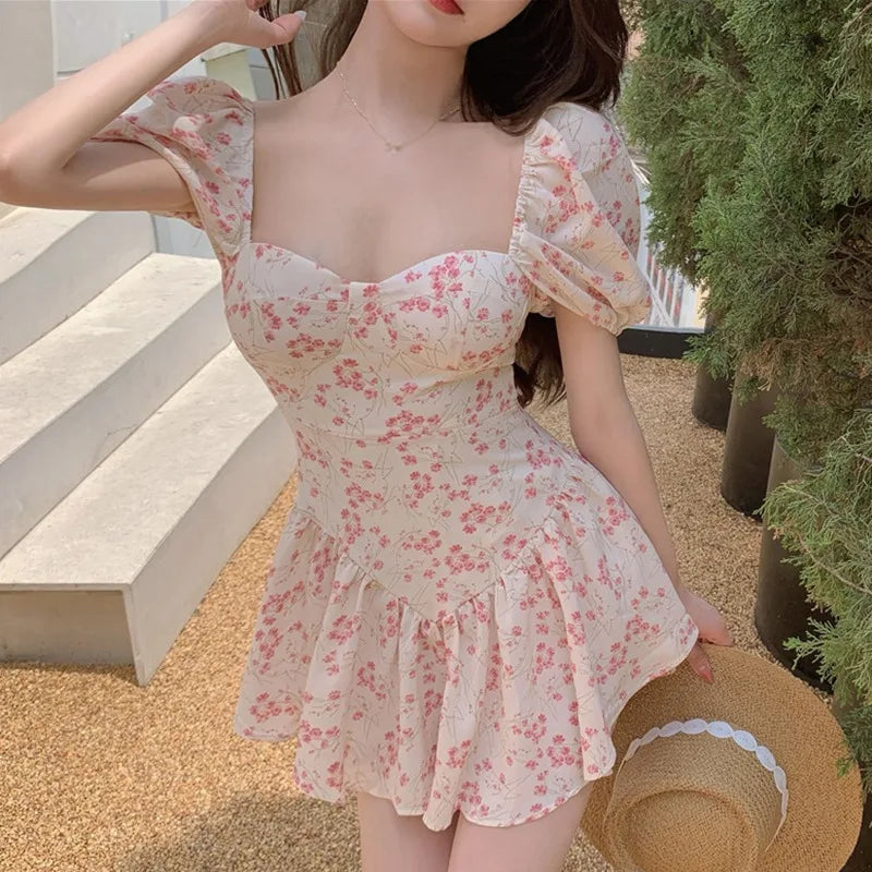 Floral Summer Dress For Women High Waist Off Shoulder