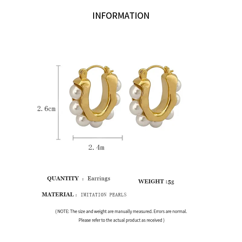 Elegant Gold U-shaped Hoop Earrings with Imitation Pearls for Weddings and Parties