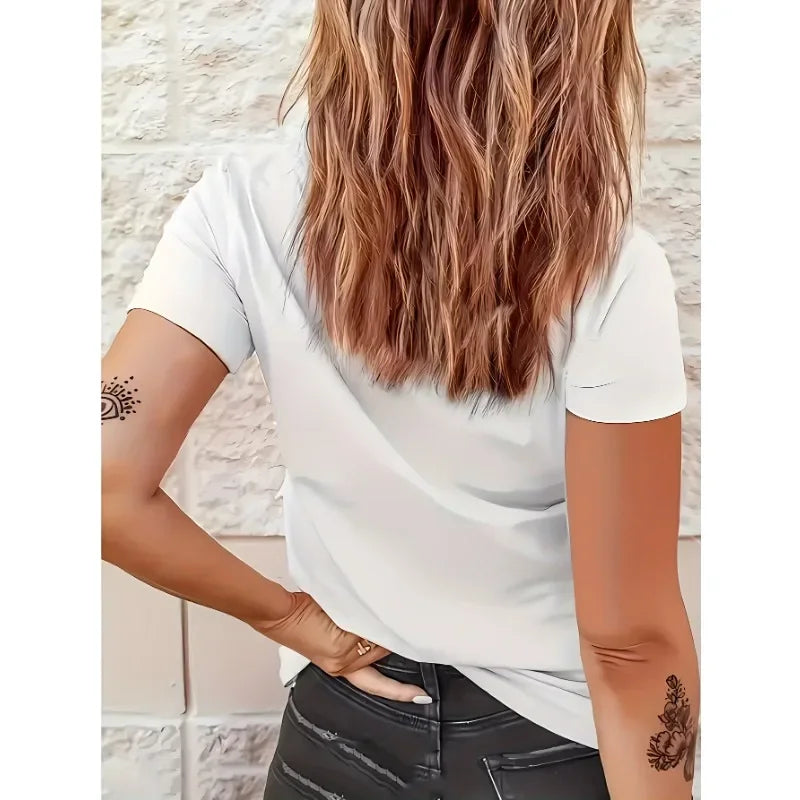 Travel Pattern Printed Women's T-Shirt Casual Round Neck Short Sleeve Top