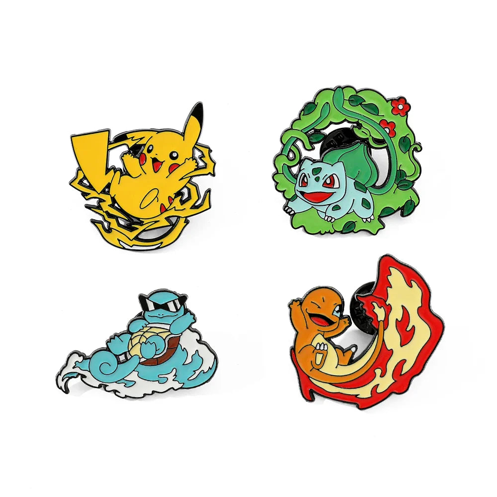Cute Cartoon Pocket Monsters Enamel Brooch Set for Bags - 4 Pcs Creative Animated Character Accessories