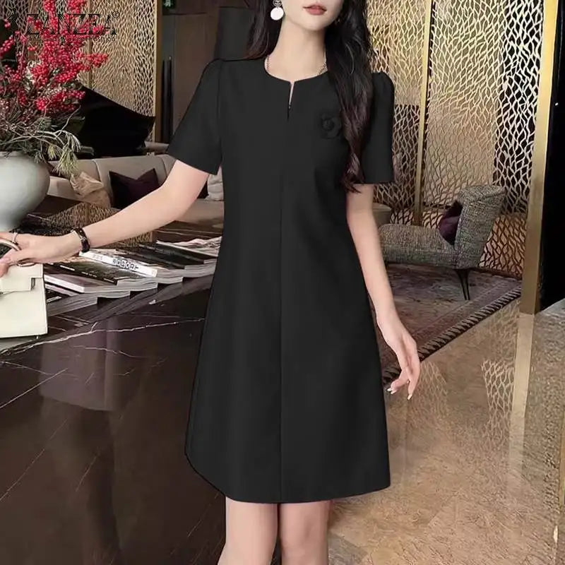 Summer Party Dress Women Short Sleeve Knee Length Sundress