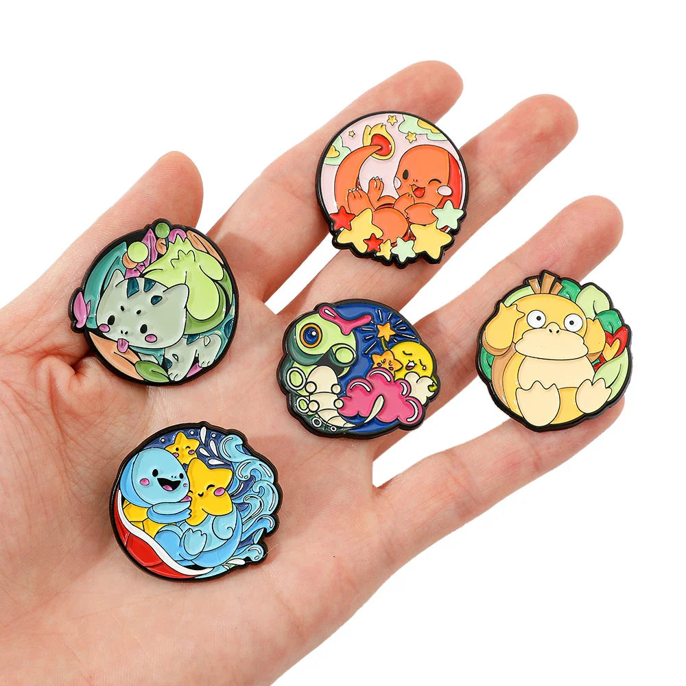 5 Pieces Cartoon Pokémon Charmander Metal Brooch Set Cute Enamel Lapel Pins for Backpack and Clothing Jewelry Accessories