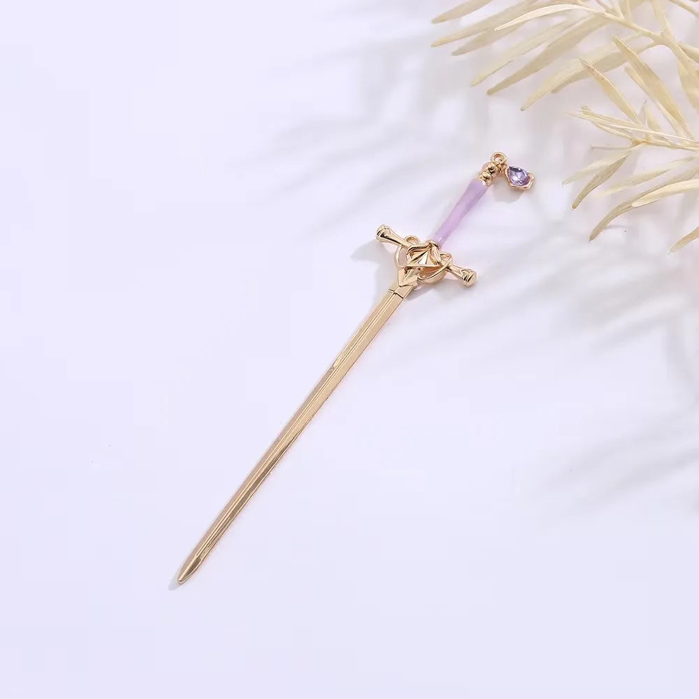 Chinese Style Ruby Hairpin for Women Punk Hair Stick Ponytail Accessory