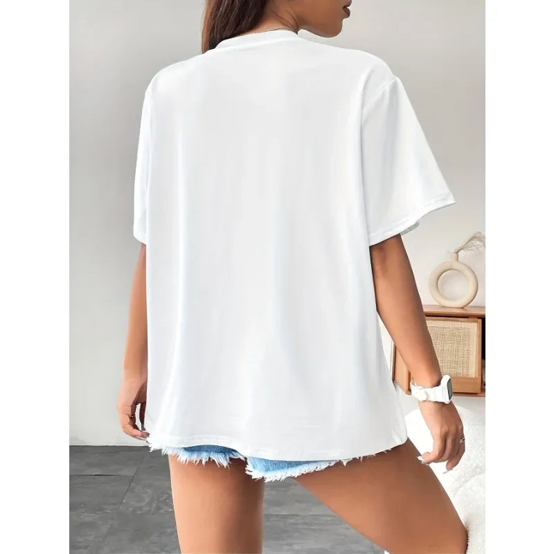 Summer Women Cotton T-Shirt with California Print Casual Top for Girls High Quality Daily Streetwear