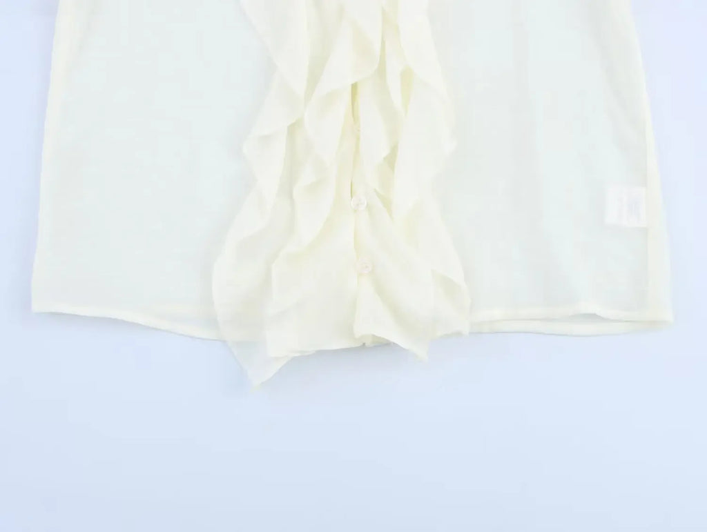 Women's Fashion V-Neck Puffy Long Sleeve Shirt with Layered Decoration and Elegant Temperament