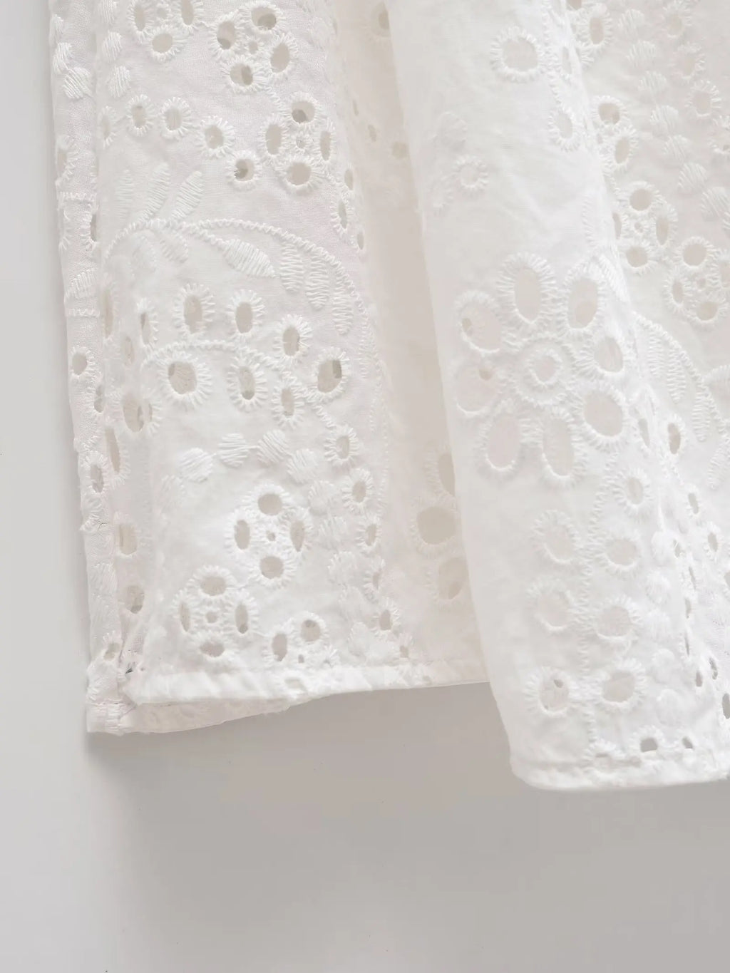 Elegant Eyelet Midi Dress With Belt Tie Short Sleeve