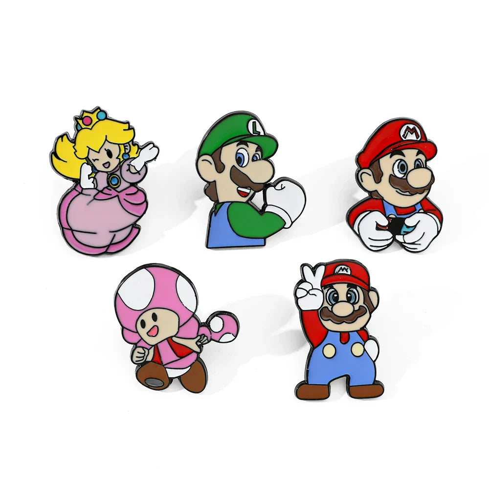 5 Pcs Super Mario Metal Brooch Set Enamel Lapel Pins for Backpack and Clothing Accessories