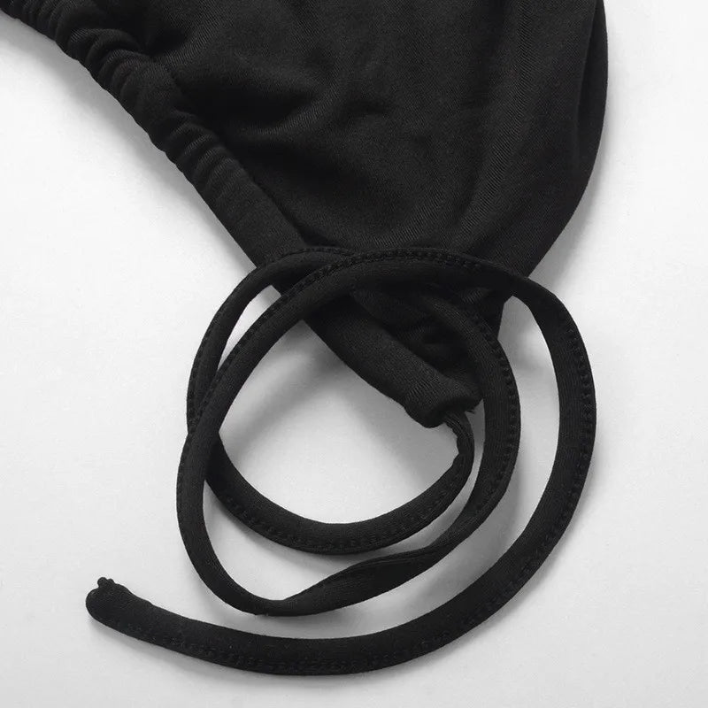 Black Backless Party Dress Halter Lace Up Hollow Out